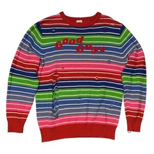 Chucky Good Guys Sweater Mens L Multicolor Striped Distressed Knit Horror Movie